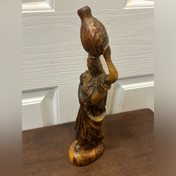 Wood Sculpture Statue Art Figurine Carved Woman Detailed Outfit. - Picture 2 of 16